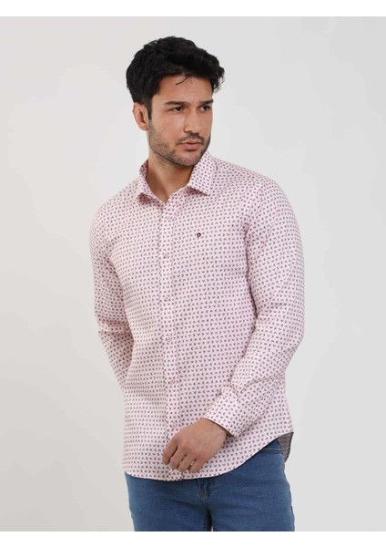 Kırmızı Erkek Slim Fit Kareli Brent Yaka Uzun Kol Gömlek - 102404