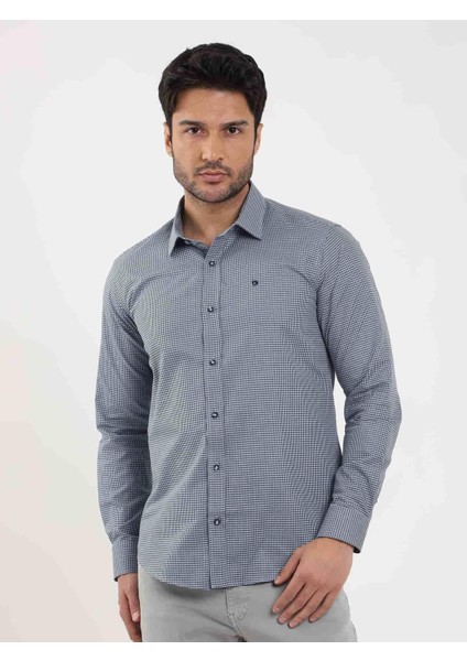Mavi Erkek Slim Fit Desenli Brent Yaka Uzun Kol Gömlek - 102529