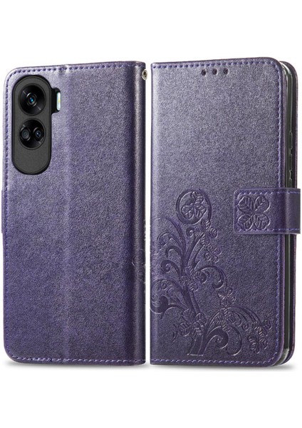 Huawei Onur Için Kılıf 90 Lite Kısa Kayış Dört Yapraklı Yonca Deri Kılıf (Yurt Dışından)