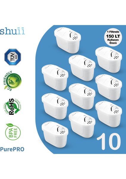 Purepro Su Arıtma Sürahi Filtresi (10 Adet Filtre ) Jugg ve Brita Maxtra+ Pro ile Uyumlu