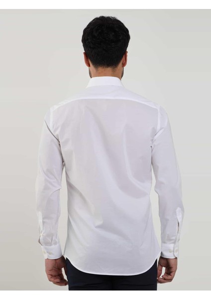 Beyaz Erkek Slim Fit Düz Brent Yaka Uzun Kol Gömlek - 79181 indirimleri