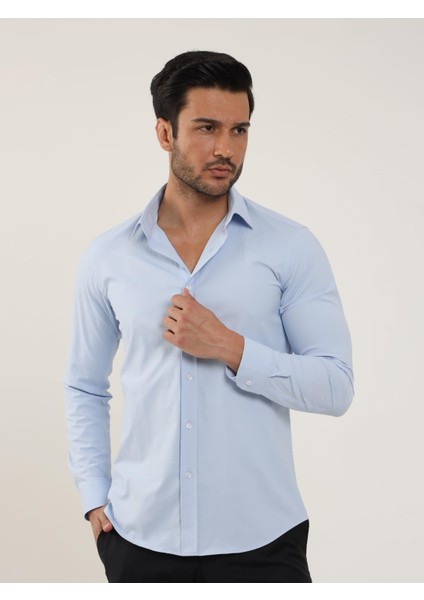 Mavi Erkek Slim Fit Düz Uzun Kol Gömlek - 88174