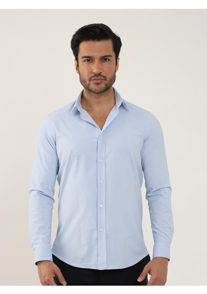 Mavi Erkek Slim Fit Düz Uzun Kol Gömlek - 88174 modelleri