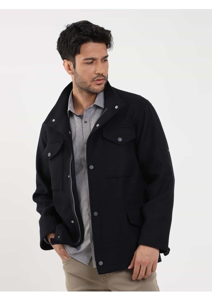 Lacivert Erkek Regular Fit Düz Casual Dik Yaka Mont