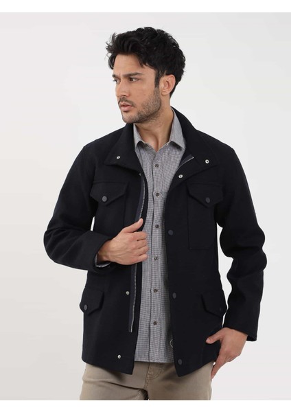 Lacivert Erkek Regular Fit Düz Casual Dik Yaka Mont modelleri