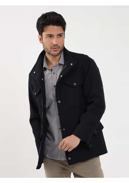 Lacivert Erkek Regular Fit Düz Casual Dik Yaka Mont fırsatları