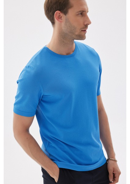 Lımıted Erkek Düz Kısa Kollu Rayon Triko Tişört Saks