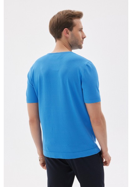 Lımıted Erkek Düz Kısa Kollu Rayon Triko Tişört Saks