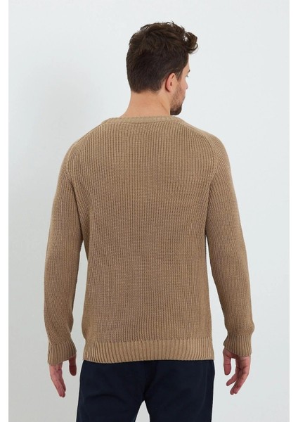 Bisiklet Yaka Selanik Örgü Pamuklu Erkek Bej Triko Kazak fırsatları