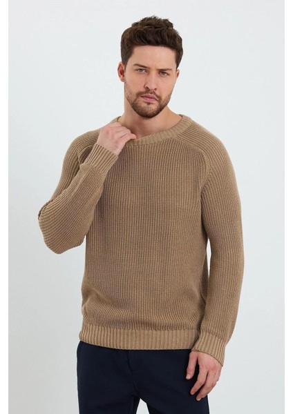 Bisiklet Yaka Selanik Örgü Pamuklu Erkek Bej Triko Kazak indirimleri