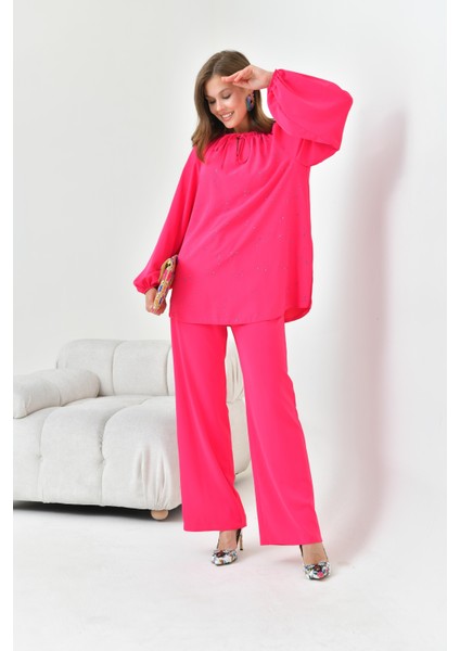 Kadın Taşlı Takım Fuşya 30859