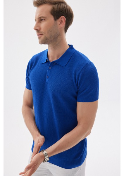 Erkek Polo Yaka Jakarlı Triko T-Shirt Saks modelleri