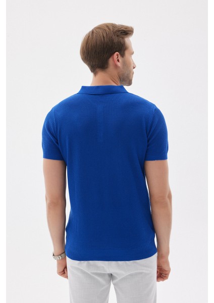 Erkek Polo Yaka Jakarlı Triko T-Shirt Saks indirimleri