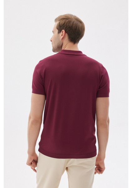 Lımıted Erkek Düz Fermuarlı Polo Yaka Rayon Triko Tişört Bordo indirimleri