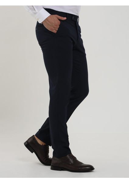 Lacivert Erkek Ekstra Slim Fit Melanj Desenli Klasik Pantolon - 103476 modelleri