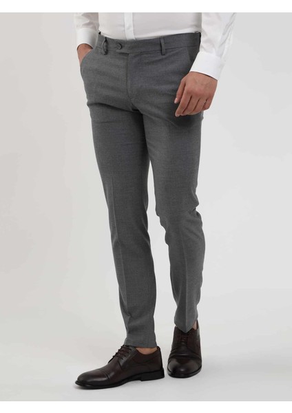 Koyu Gri Erkek Ekstra Slim Fit Melanj Desenli Klasik Pantolon - 103500 fiyatları
