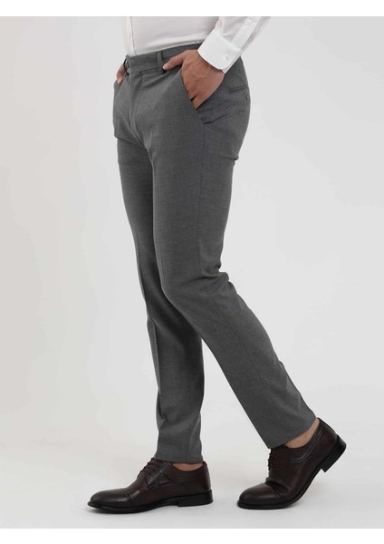 Koyu Gri Erkek Ekstra Slim Fit Melanj Desenli Klasik Pantolon - 103500 modelleri