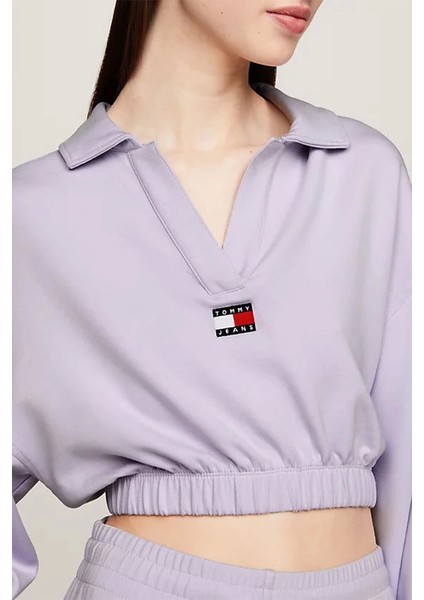 Tommy Hilfiger Kadın Rozetli Lila Crop Sweatshirt