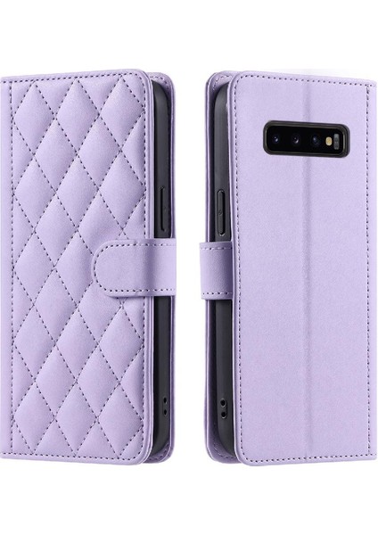 Samsung Galaxy S10 Artı Manyetik Kafes Flip Folio Cüzdan Için Telefon Kılıfı (Yurt Dışından)