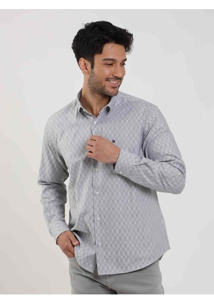 Siyah Erkek Regular Fit Desenli Düğmeli Yaka Uzun Kol Gömlek - 99474