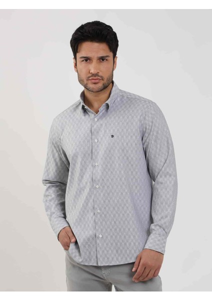Siyah Erkek Regular Fit Desenli Düğmeli Yaka Uzun Kol Gömlek - 99474 modelleri
