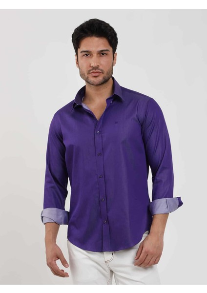 Mor Erkek Slim Fit Düz Düğmeli Yaka Uzun Kol Gömlek - 102519 fiyatları