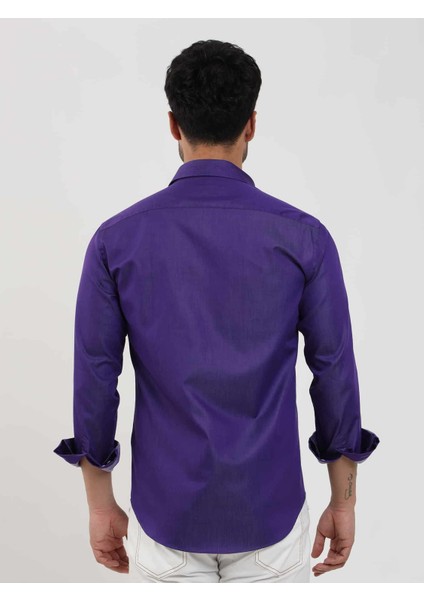 Mor Erkek Slim Fit Düz Düğmeli Yaka Uzun Kol Gömlek - 102519 indirimleri