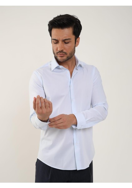 Açık Mavi Erkek Slim Fit Klasik Uzun Kol Gömlek - 88354 fiyatları