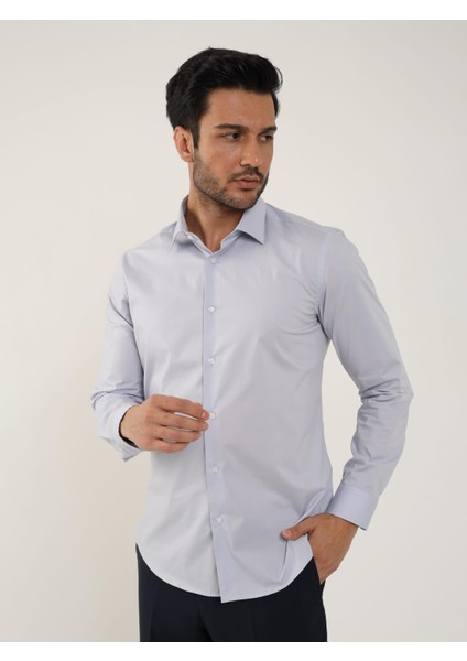 Açık Gri Erkek Slim Fit Klasik Uzun Kol Gömlek - 88364
