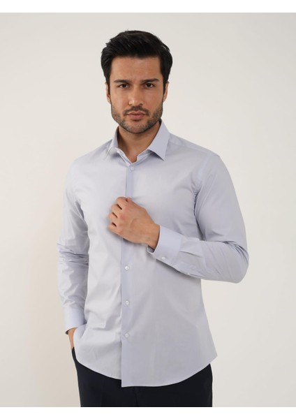 Açık Gri Erkek Slim Fit Klasik Uzun Kol Gömlek - 88364 fiyatları