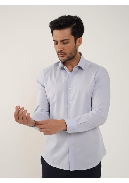 Açık Gri Erkek Slim Fit Klasik Uzun Kol Gömlek - 88364 fırsatları