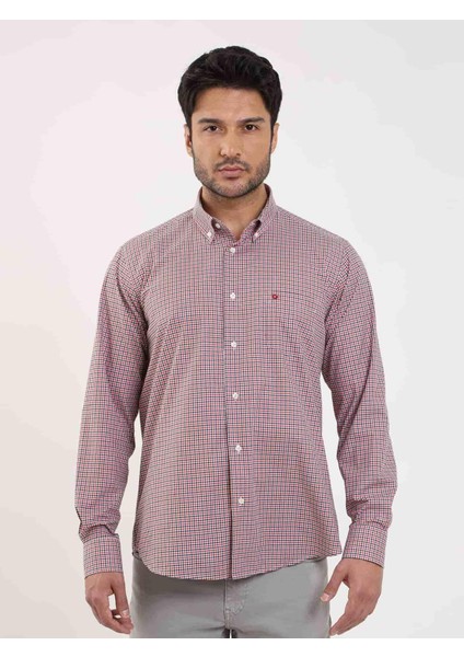 Kırmızı Erkek Regular Fit Pitikare Desenli Düğmeli Yaka Uzun Kol Gömlek - 98709 fiyatları