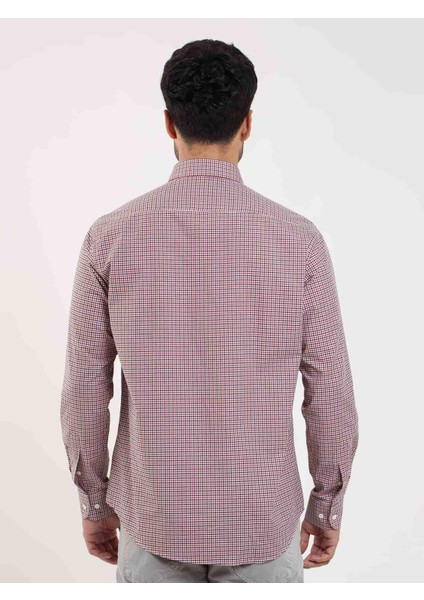 Kırmızı Erkek Regular Fit Pitikare Desenli Düğmeli Yaka Uzun Kol Gömlek - 98709 indirimleri