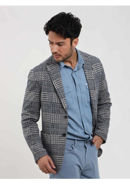 Lacivert Erkek Slim Fit Jakarlı Casual Mono Yaka Ceket modelleri