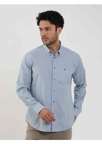 Mavi Erkek Regular Fit Pitikare Desenli Düğmeli Yaka Uzun Kol Gömlek - 102124