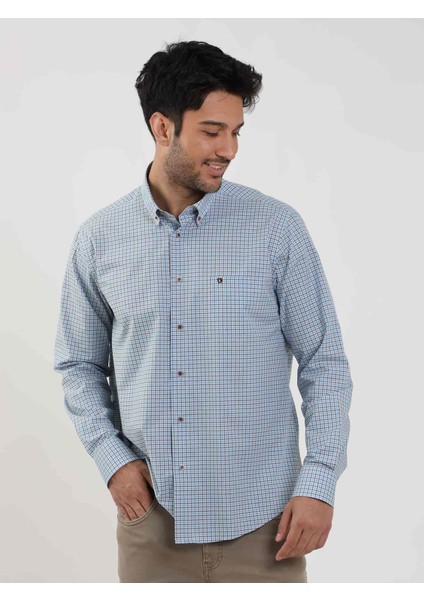 Mavi Erkek Regular Fit Pitikare Desenli Düğmeli Yaka Uzun Kol Gömlek - 102124 fırsatları