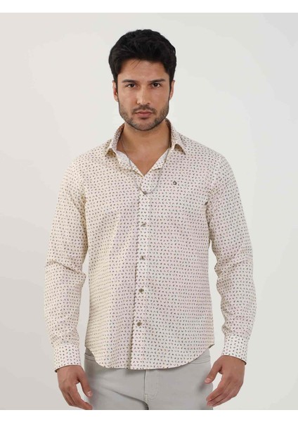 Bej Erkek Slim Fit Kareli Brent Yaka Uzun Kol Gömlek - 102409 fiyatları