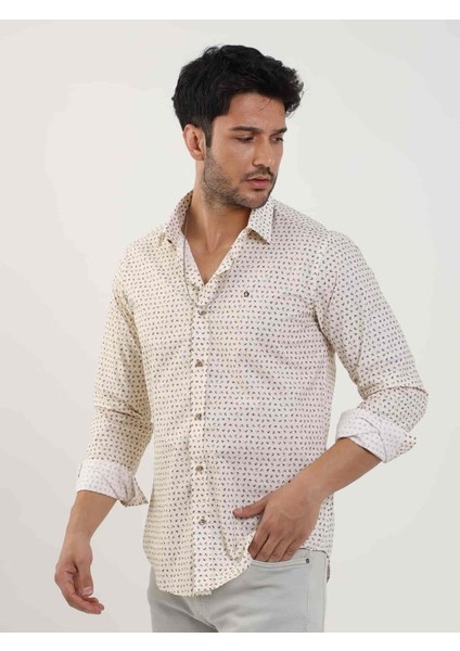 Bej Erkek Slim Fit Kareli Brent Yaka Uzun Kol Gömlek - 102409 fırsatları
