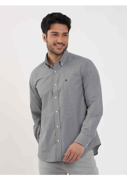 Regular Fit Düğmeli Yaka Siyah Erkek Gömlek DU1234013010