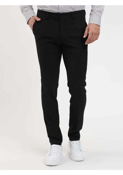 Siyah Erkek Ekstra Slim Fit Melanj Desenli Klasik Pantolon - 103484