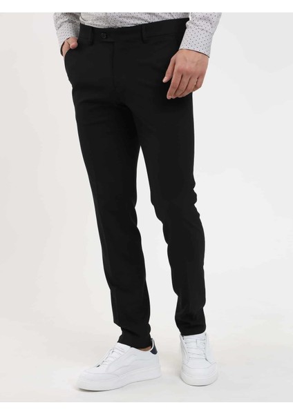 Siyah Erkek Ekstra Slim Fit Melanj Desenli Klasik Pantolon - 103484