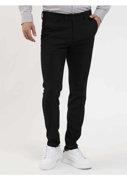 Siyah Erkek Ekstra Slim Fit Melanj Desenli Klasik Pantolon - 103484