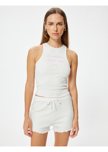 Crop Halter Yaka Pijama Üstü Ribanalı Işleme Detaylı modelleri