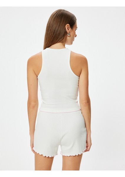 Crop Halter Yaka Pijama Üstü Ribanalı Işleme Detaylı fırsatları