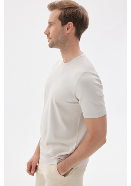 LIMITED Düz Kısa Kollu Rayon Erkek Bej Triko Tişört fırsatları