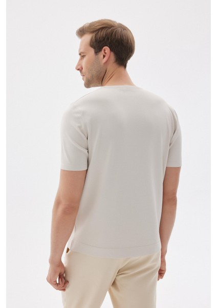 LIMITED Düz Kısa Kollu Rayon Erkek Bej Triko Tişört indirimleri