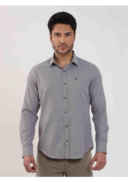 Kahverengi Erkek Slim Fit Kareli Brent Yaka Uzun Kol Gömlek - 100239 fiyatları
