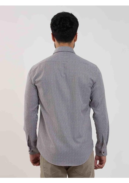Kahverengi Erkek Slim Fit Kareli Brent Yaka Uzun Kol Gömlek - 100239 indirimleri