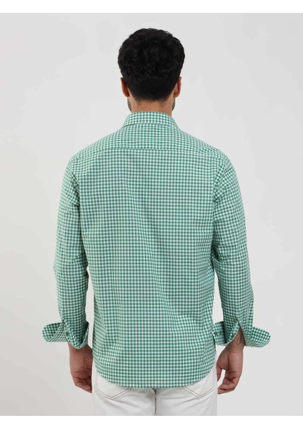 Yeşil Erkek Regular Fit Kareli Brent Düğmeli Yaka Uzun Kol Gömlek - 102289