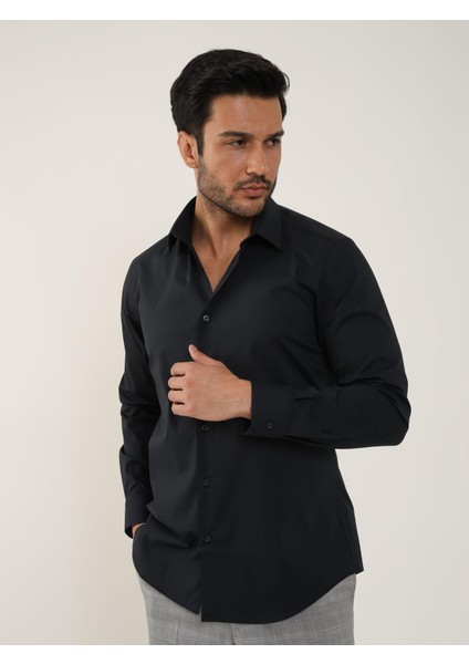 Siyah Erkek Slim Fit Klasik Uzun Kol Gömlek - 88359